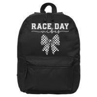 Race Day Vibes Checkered Coquette Bow Car Racing Race Day 16 in Basic Backpack