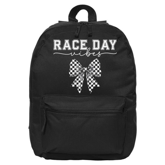 Race Day Vibes Checkered Coquette Bow Car Racing Race Day 16 in Basic Backpack