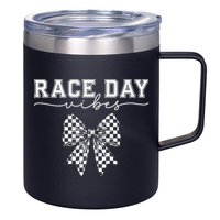 Race Day Vibes Checkered Coquette Bow Car Racing Race Day 12oz Stainless Steel Coffee Mug