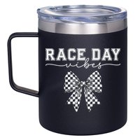 Race Day Vibes Checkered Coquette Bow Car Racing Race Day 12oz Stainless Steel Coffee Mug