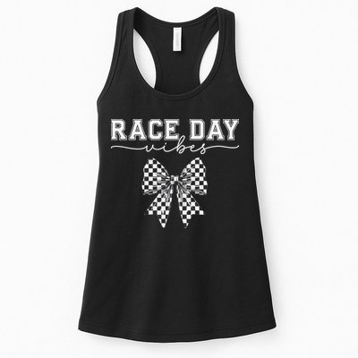 Race Day Vibes Checkered Coquette Bow Car Racing Race Day Womens Tank Top