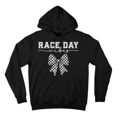 Race Day Vibes Checkered Coquette Bow Car Racing Race Day Tall Hoodie