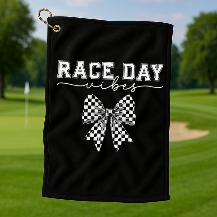 Race Day Vibes Checkered Coquette Bow Car Racing Race Day Golf Towel