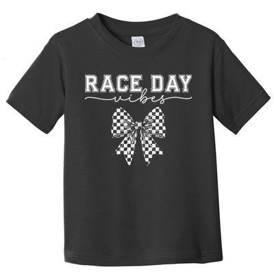 Race Day Vibes Checkered Coquette Bow Car Racing Race Day Toddler T-Shirt