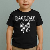 Race Day Vibes Checkered Coquette Bow Car Racing Race Day Toddler T-Shirt