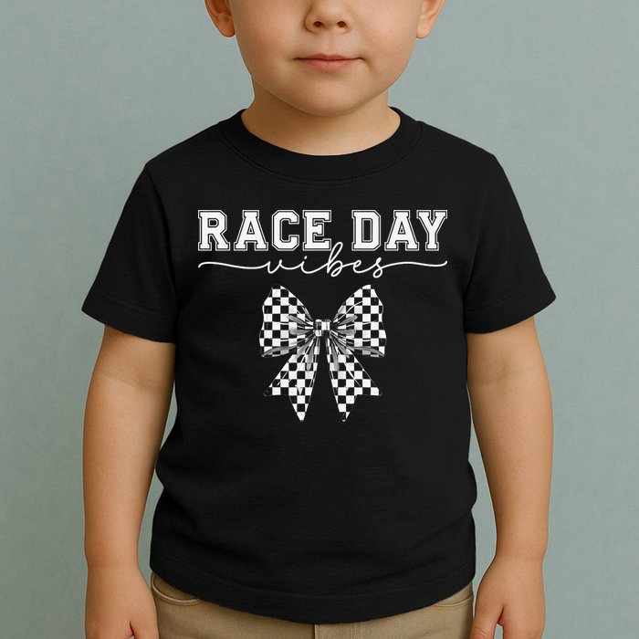 Race Day Vibes Checkered Coquette Bow Car Racing Race Day Toddler T-Shirt