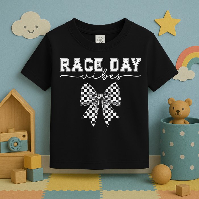 Race Day Vibes Checkered Coquette Bow Car Racing Race Day Toddler T-Shirt