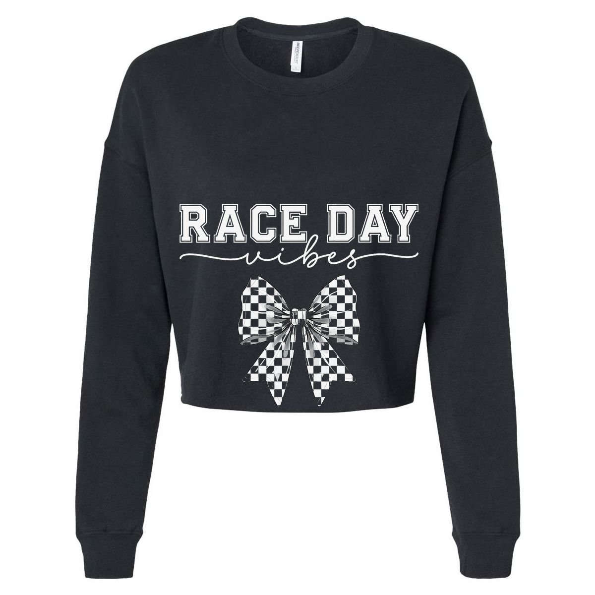 Race Day Vibes Checkered Coquette Bow Car Racing Race Day Women's Crop Top Tee