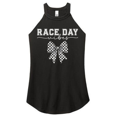 Race Day Vibes Checkered Coquette Bow Car Racing Race Day Women's Perfect Tri Rocker Tank