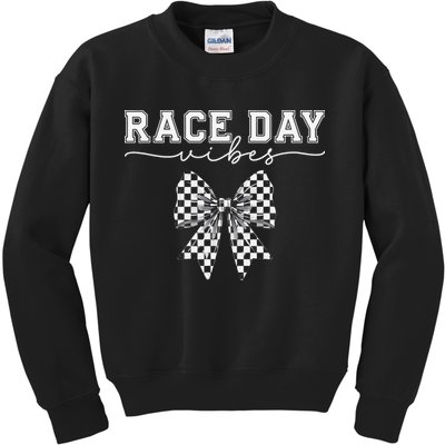 Race Day Vibes Checkered Coquette Bow Car Racing Race Day Kids Sweatshirt