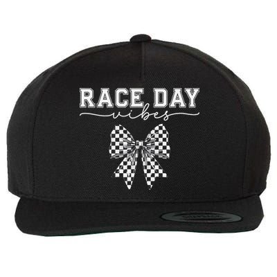 Race Day Vibes Checkered Coquette Bow Car Racing Race Day Wool Snapback Cap