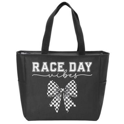 Race Day Vibes Checkered Coquette Bow Car Racing Race Day Zip Tote Bag