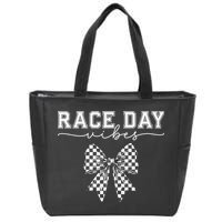 Race Day Vibes Checkered Coquette Bow Car Racing Race Day Zip Tote Bag
