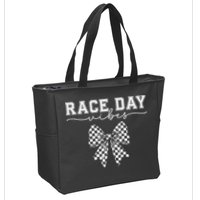 Race Day Vibes Checkered Coquette Bow Car Racing Race Day Zip Tote Bag
