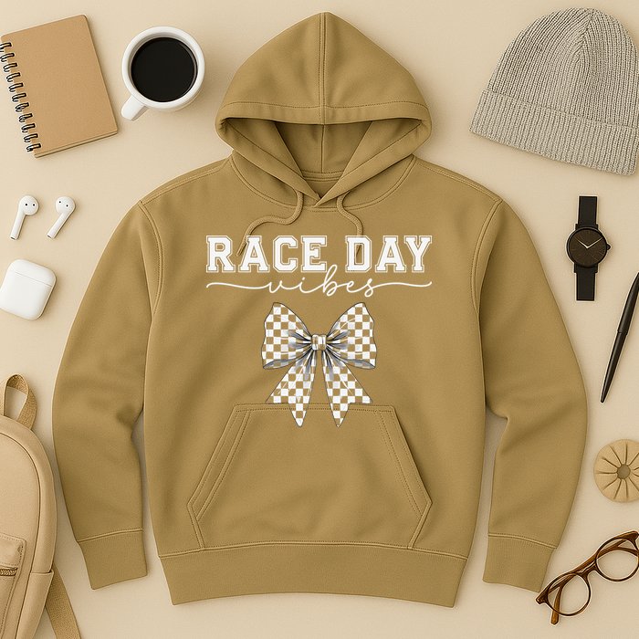 Race Day Vibes Checkered Coquette Bow Car Racing Race Day Hoodie