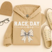 Race Day Vibes Checkered Coquette Bow Car Racing Race Day Hoodie