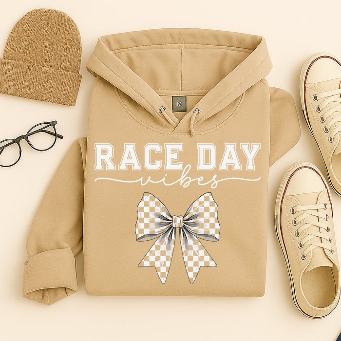 Race Day Vibes Checkered Coquette Bow Car Racing Race Day Hoodie