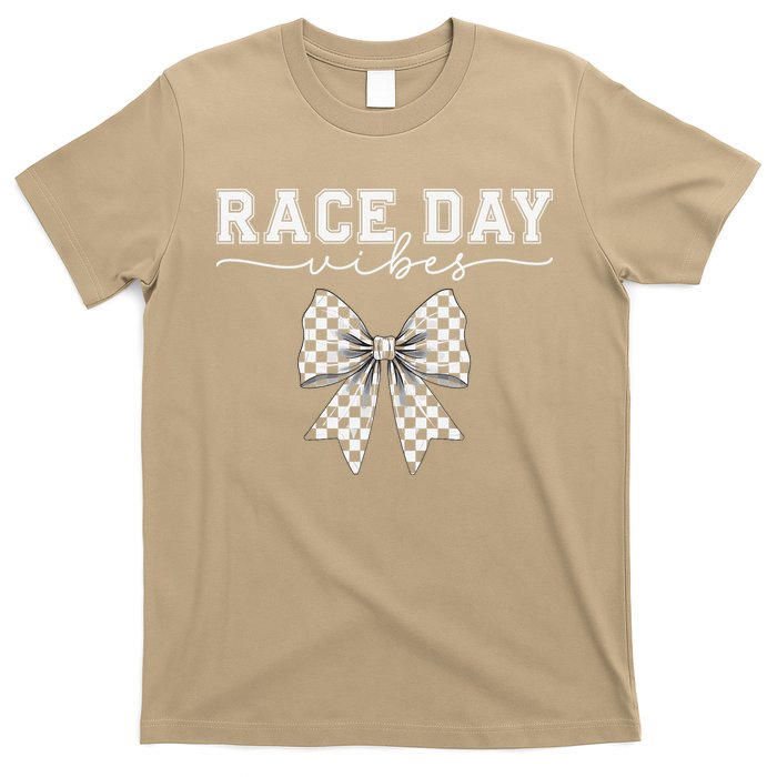 Race Day Vibes Checkered Coquette Bow Car Racing Race Day T-Shirt