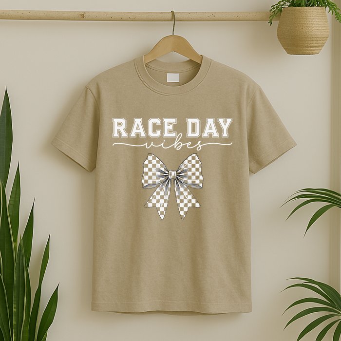 Race Day Vibes Checkered Coquette Bow Car Racing Race Day T-Shirt