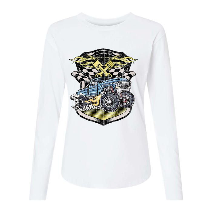 Retro Distressed Vintage Monster Truck Womens Cotton Relaxed Long Sleeve T-Shirt