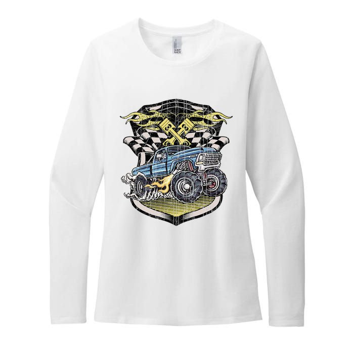 Retro Distressed Vintage Monster Truck Womens CVC Long Sleeve Shirt