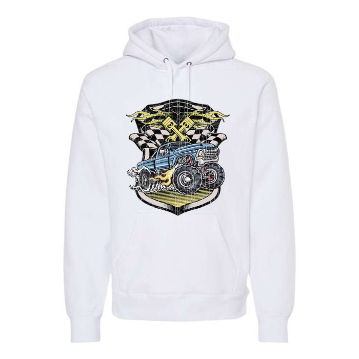 Retro Distressed Vintage Monster Truck Premium Hoodie