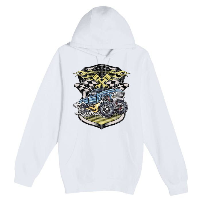 Retro Distressed Vintage Monster Truck Premium Pullover Hoodie