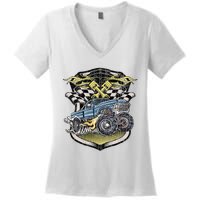 Retro Distressed Vintage Monster Truck Women's V-Neck T-Shirt