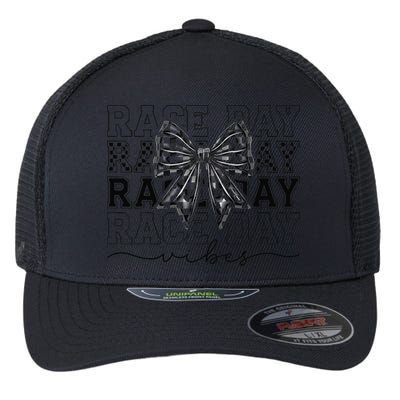 Race Day Vibes Checkered Coquette Bow Car Racing Race Day Flexfit Unipanel Trucker Cap