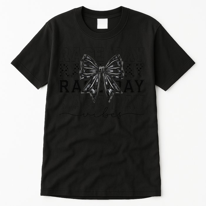 Race Day Vibes Checkered Coquette Bow Car Racing Race Day Tall T-Shirt