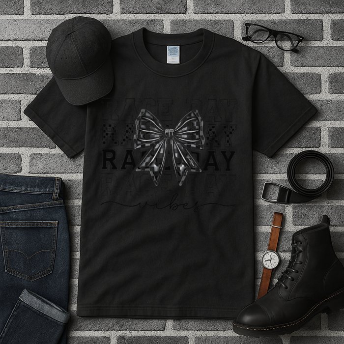 Race Day Vibes Checkered Coquette Bow Car Racing Race Day Tall T-Shirt