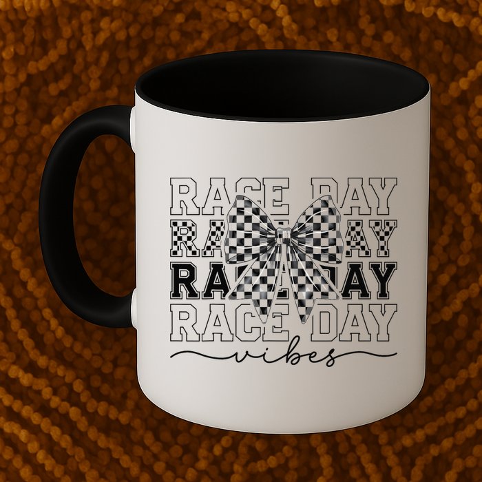 Race Day Vibes Checkered Coquette Bow Car Racing Race Day Mug