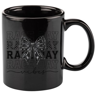 Race Day Vibes Checkered Coquette Bow Car Racing Race Day 11oz C Handle Ceramic Mug