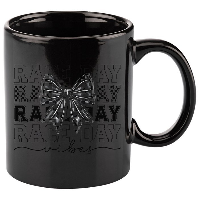Race Day Vibes Checkered Coquette Bow Car Racing Race Day 11oz C Handle Ceramic Mug