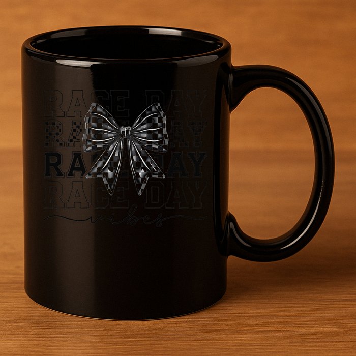Race Day Vibes Checkered Coquette Bow Car Racing Race Day 11oz C Handle Ceramic Mug