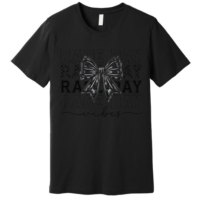 Race Day Vibes Checkered Coquette Bow Car Racing Race Day Premium T-Shirt