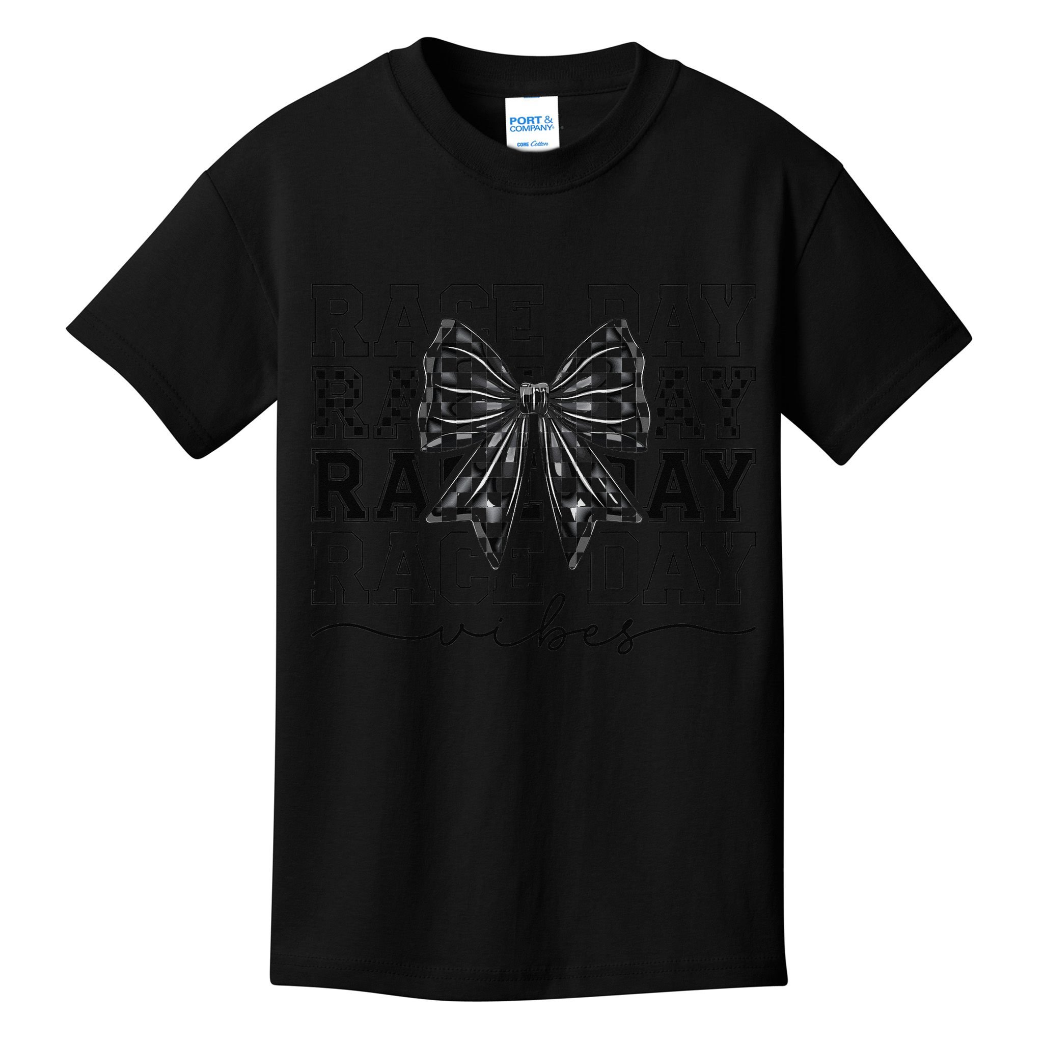 Race Day Vibes Checkered Coquette Bow Car Racing Race Day Kids T-Shirt