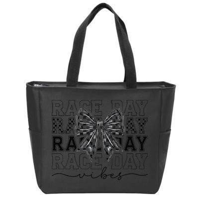 Race Day Vibes Checkered Coquette Bow Car Racing Race Day Zip Tote Bag