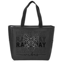 Race Day Vibes Checkered Coquette Bow Car Racing Race Day Zip Tote Bag