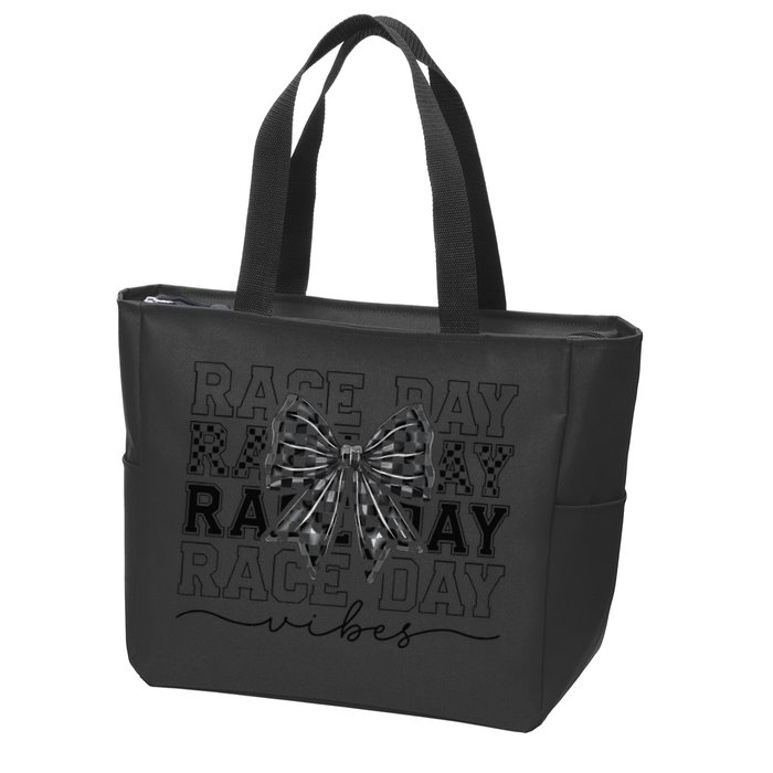 Race Day Vibes Checkered Coquette Bow Car Racing Race Day Zip Tote Bag