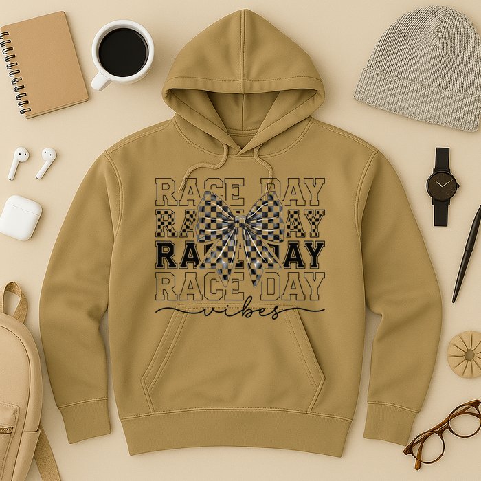 Race Day Vibes Checkered Coquette Bow Car Racing Race Day Hoodie