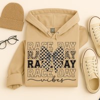 Race Day Vibes Checkered Coquette Bow Car Racing Race Day Hoodie