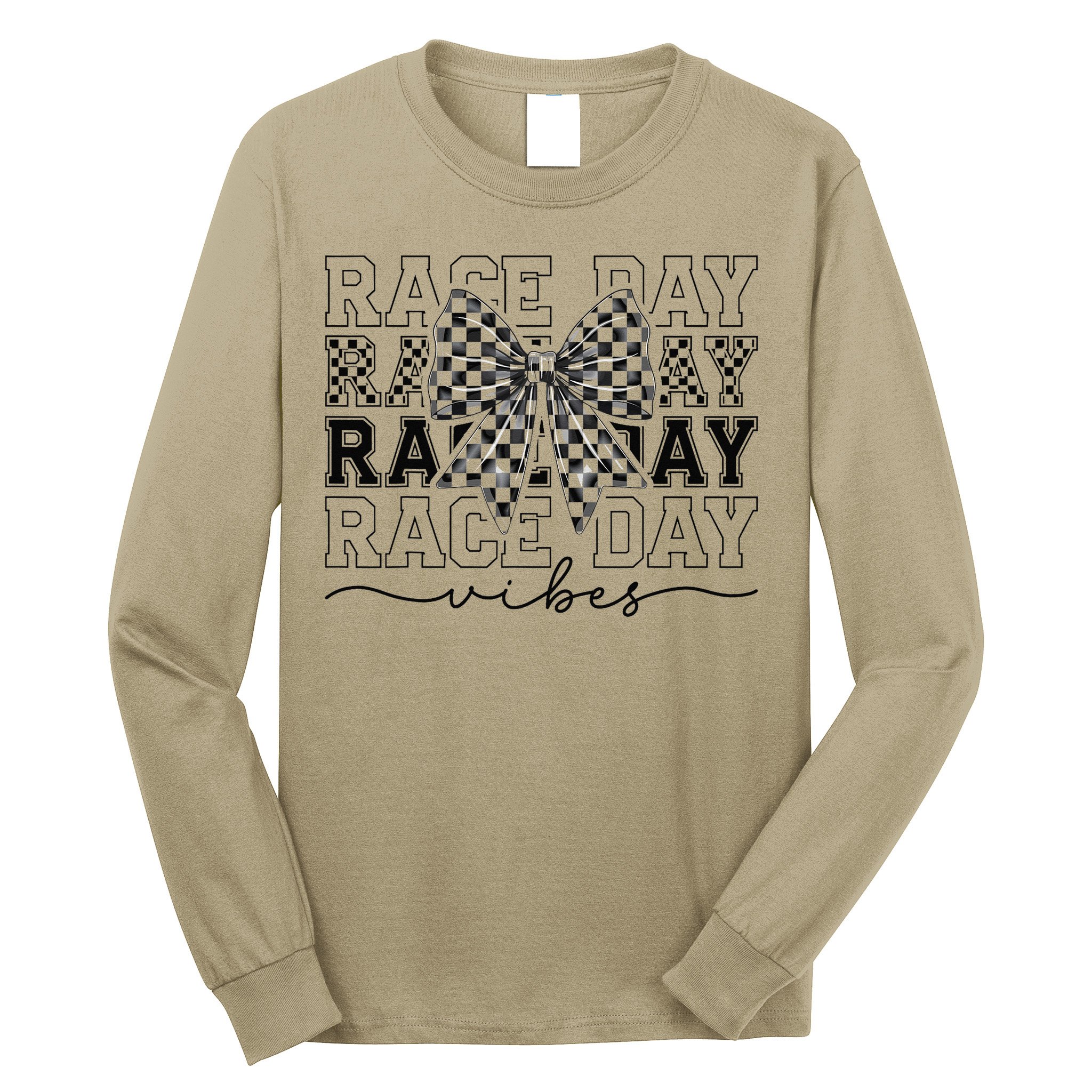 Race Day Vibes Checkered Coquette Bow Car Racing Race Day Long Sleeve Shirt