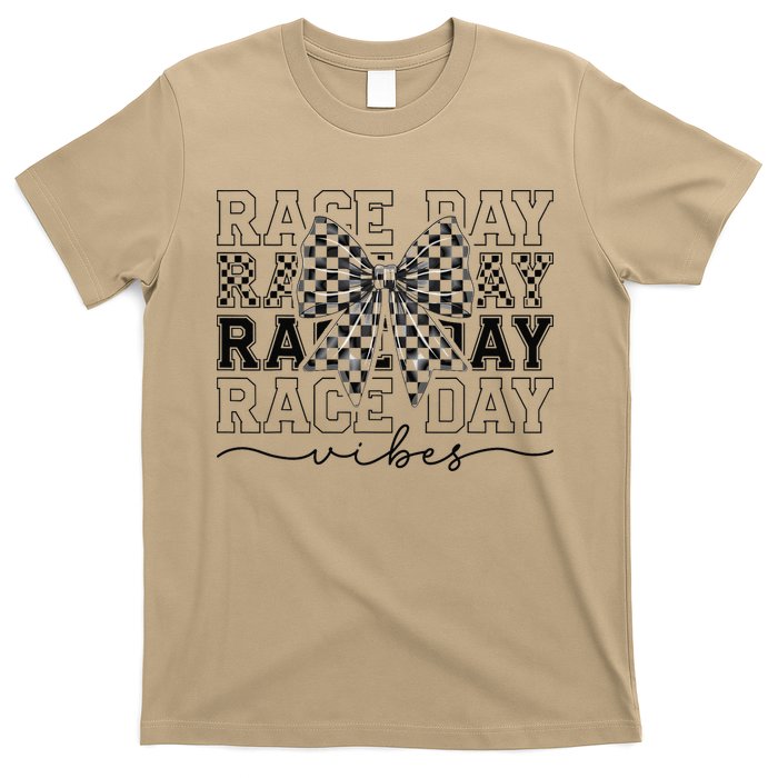 Race Day Vibes Checkered Coquette Bow Car Racing Race Day T-Shirt
