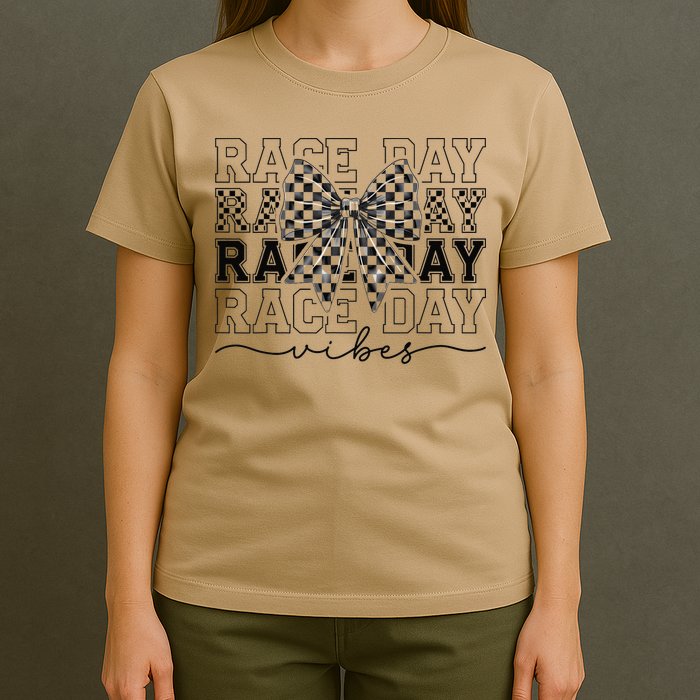 Race Day Vibes Checkered Coquette Bow Car Racing Race Day T-Shirt