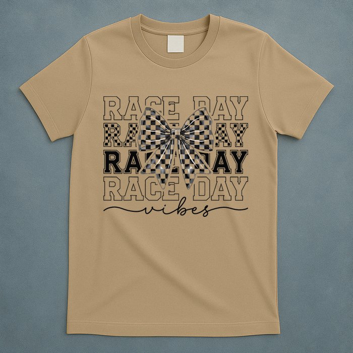 Race Day Vibes Checkered Coquette Bow Car Racing Race Day T-Shirt