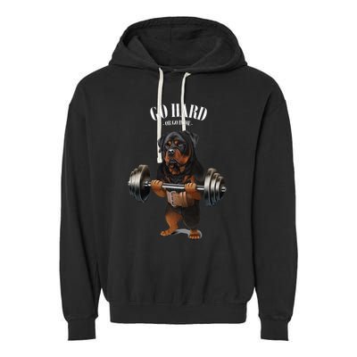 Rottweiler Dog Weightlifting In Fitness Gym Garment-Dyed Fleece Hoodie