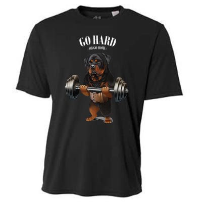 Rottweiler Dog Weightlifting In Fitness Gym Cooling Performance Crew T-Shirt