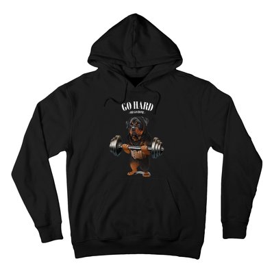 Rottweiler Dog Weightlifting In Fitness Gym Hoodie