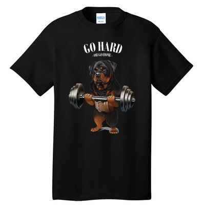 Rottweiler Dog Weightlifting In Fitness Gym Tall T-Shirt